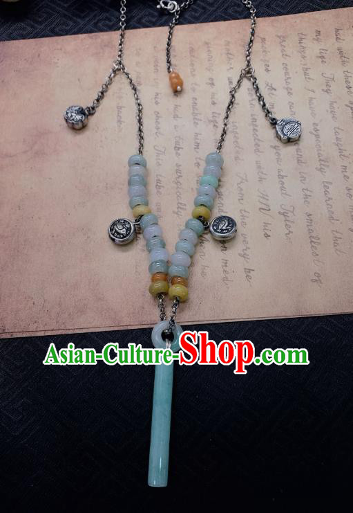 Handmade Chinese Jadeite Necklace Accessories National Silver Tassel Necklet Pendant