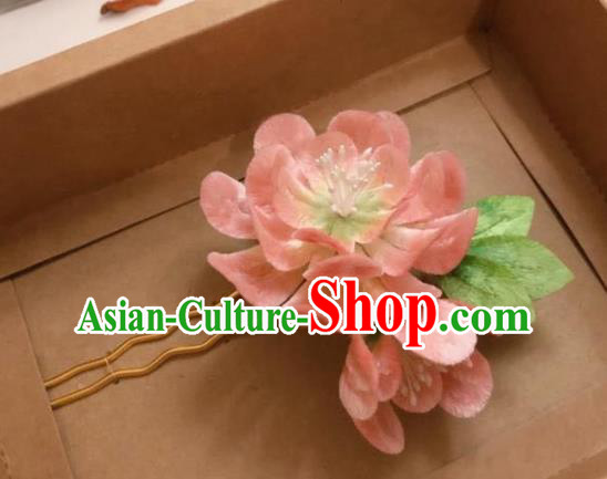 China Traditional Qing Dynasty Hair Stick Classical Pink Velvet Peony Hairpin