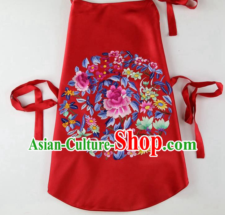 China Handmade Embroidered Peony Red Silk Bellyband Traditional Stomachers Wedding Cloth