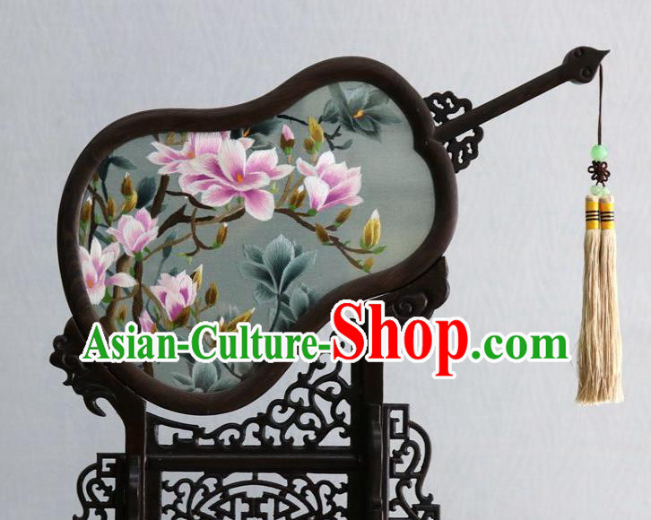 Chinese Traditional Embroidered Mangnolia Table Screen Classical Desk Ornaments