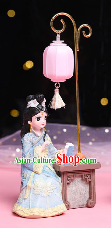 China Handmade Beijing Silk Doll Traditional Blue Beauty Doll Lantern