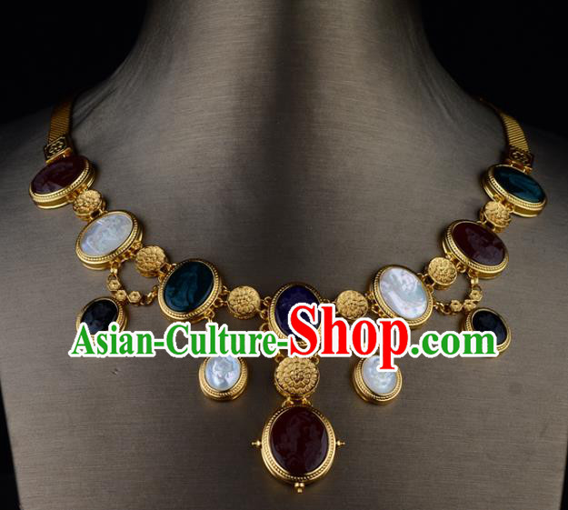 Chinese Ancient Princess Golden Necklace Traditional Sui Dynasty Gems Necklet Jewelry