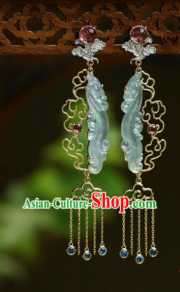 Chinese Handmade Crystal Tassel Ear Accessories Traditional Cheongsam Jadeite Earrings