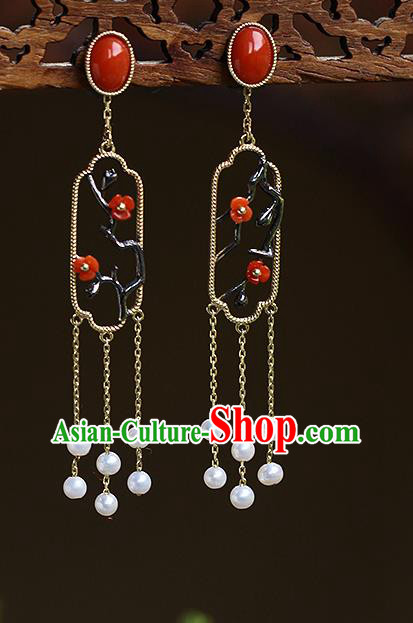 Chinese Handmade Plum Blossom Ear Accessories Traditional Cheongsam Ruby Earrings