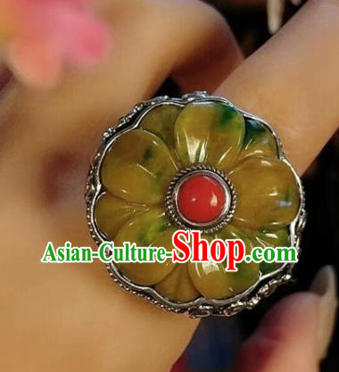 Chinese National Jadeite Ring Jewelry Traditional Handmade Silver Circlet Accessories