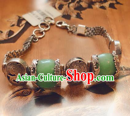 China Traditional Aventurine Bracelet Accessories Handmade National Silver Carving Bangle