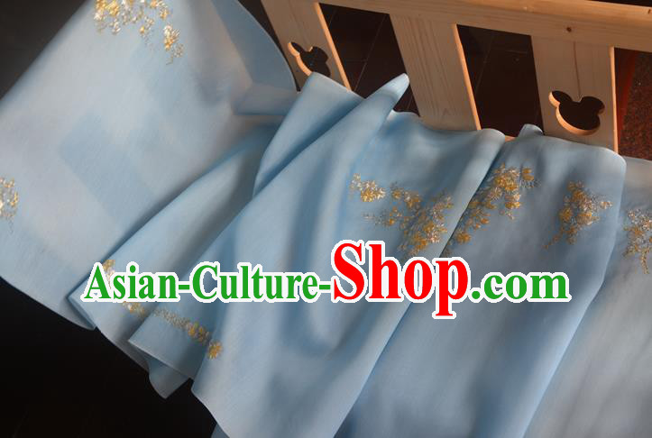 Chinese Traditional Hanfu Silk Fabric Embroidered Blue Silk