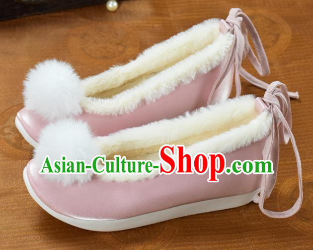 China National Pink Cloth Shoes Winter Venonat Shoes Traditional Hanfu Shoes