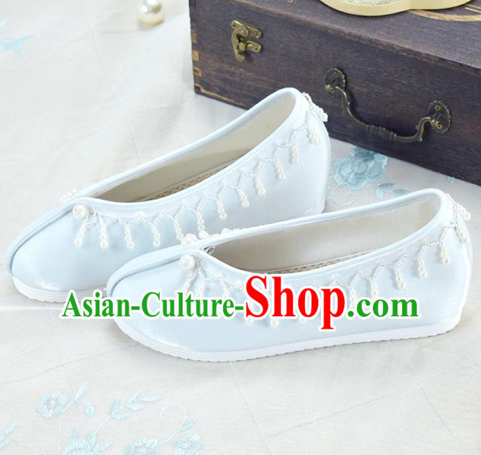 China National Women Shoes Traditional Hanfu Shoes Light Blue Satin Shoes