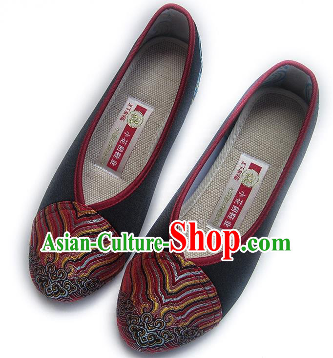 China Embroidered Black Satin Shoes Traditional Shoes National Wedding Shoes