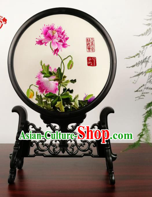 China Suzhou Embroidery Double Side Silk Screen Handmade Blackwood Table Screen