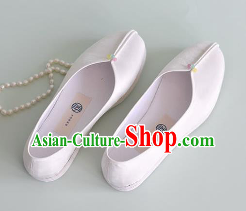 China National Young Lady Shoes Traditional Hanfu White Satin Shoes