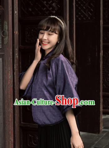 China Classical Deep Purple Cheongsam Shirt Tang Suit Upper Outer Garment