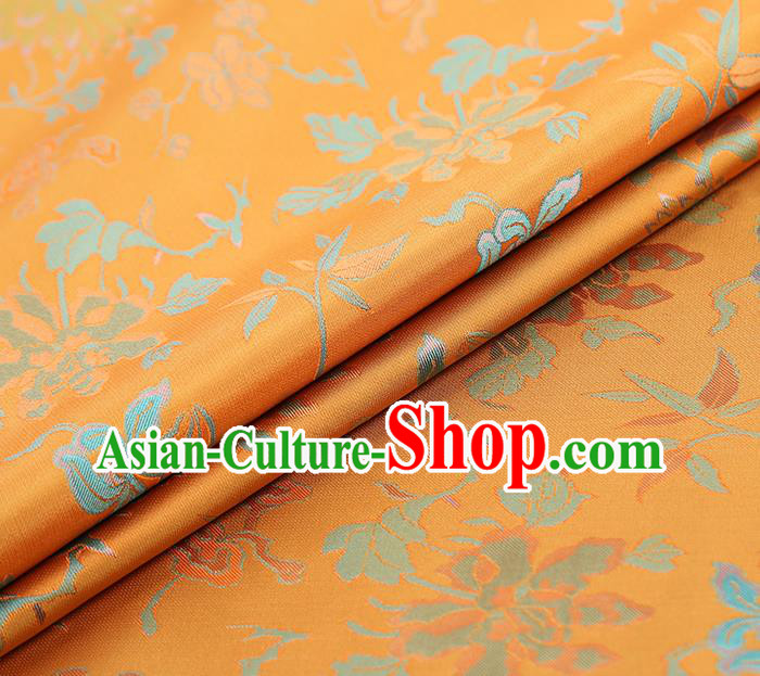 China Traditional Chrysanthemum Pattern Song Brocade Classical Cheongsam Orange Silk Fabric