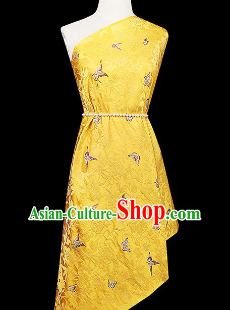 China Cheongsam Silk Fabric Traditional Classical Butterfly Pattern Yellow Nanjing Brocade