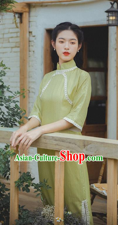 Chinese National Young Lady Qipao Dress Traditional Yellow Cheongsam Clothing