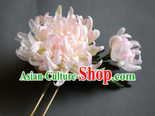 Chinese Ancient Princess Hairpin Traditional Tang Dynasty Pink Chrysanthemum Hair Stick