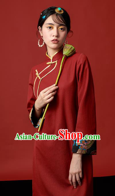 China Zang Nationality Red Dress Clothing Tibetan Ethnic Young Lady Costume