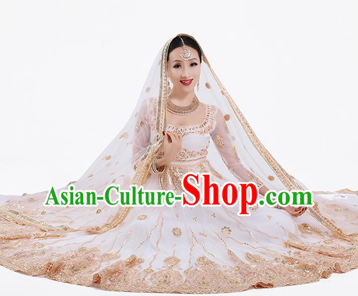 Indian Dance Performance White Dress Asian Traditional Court Princess Costume