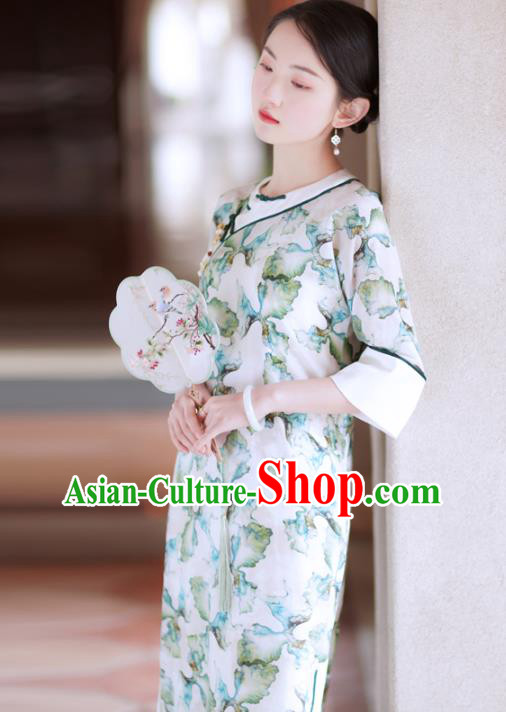 China Modern Cheongsam Clothing Traditional Printing Young Lady Qipao Dress