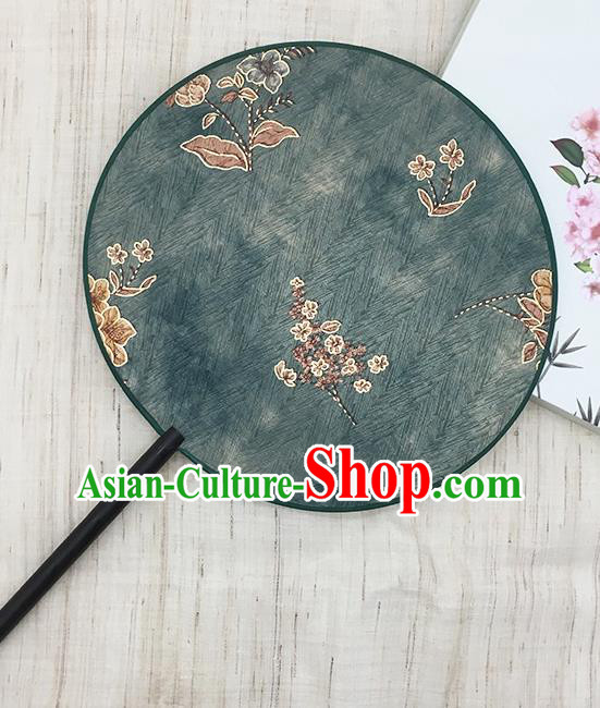 China Printing Flowers Fan Classical Green Silk Fan Handmade Circular Fan