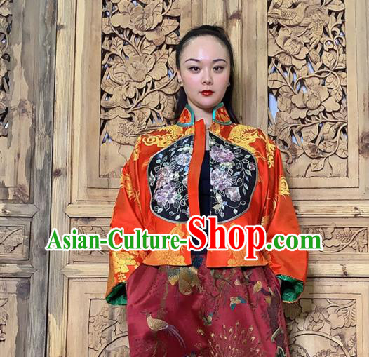 Chinese Traditional Embroidered Red Silk Jacket Tang Suit Outer Garment