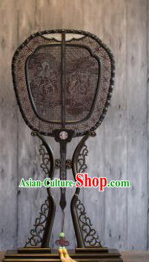 China Handmade Ebony Fan Traditional Carving Wood Fan Classical Palace Fan