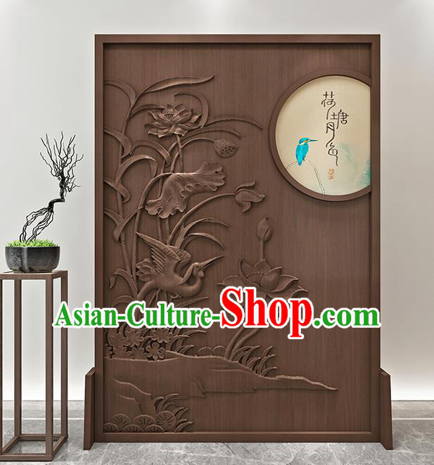 Chinese Living Room Folding Screen Handmade Carving Lotus Wood Screen