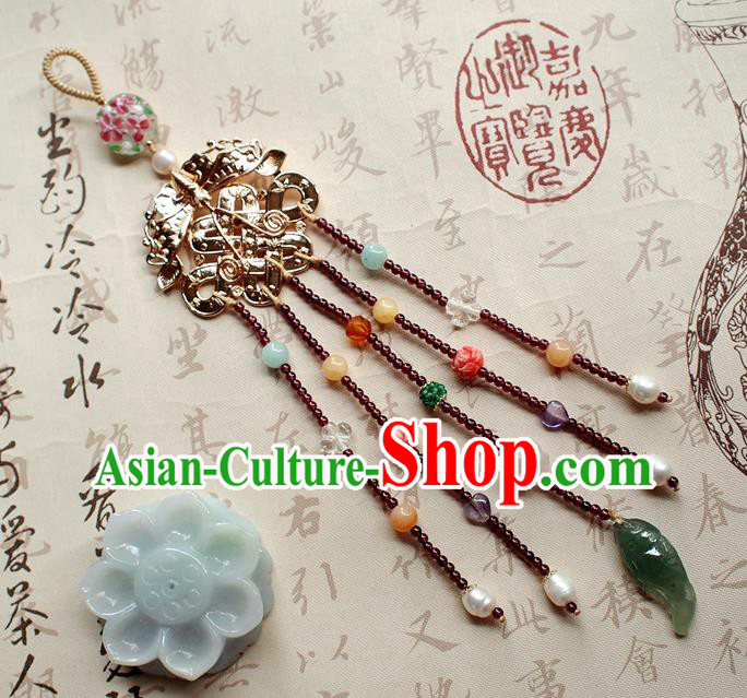 Chinese Traditional Jadeite Pendant Accessories National Cheongsam Garnet Tassel Brooch