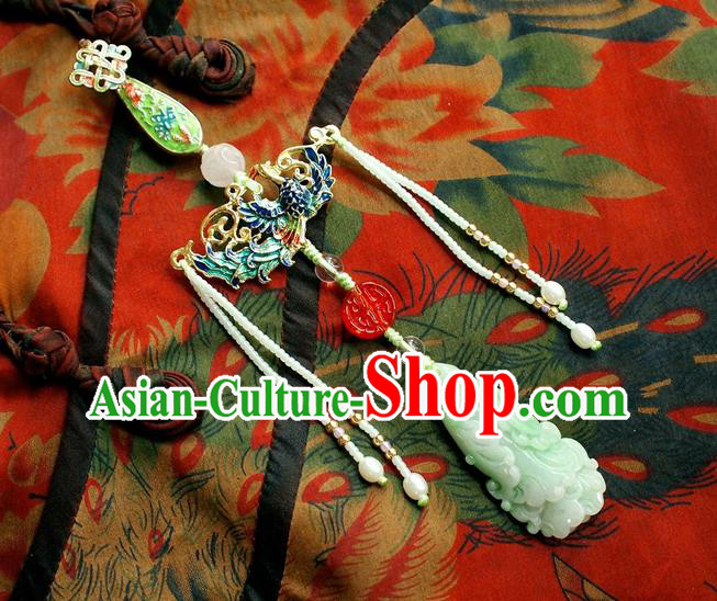 Chinese Traditional Cheongsam Jadeite Waist Accessories National Cloisonne Brooch Pendant