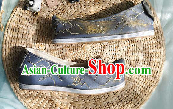 Chinese Traditional Embroidered Shoes Grey Cloth Shoes Ancient Swordsman Shoes