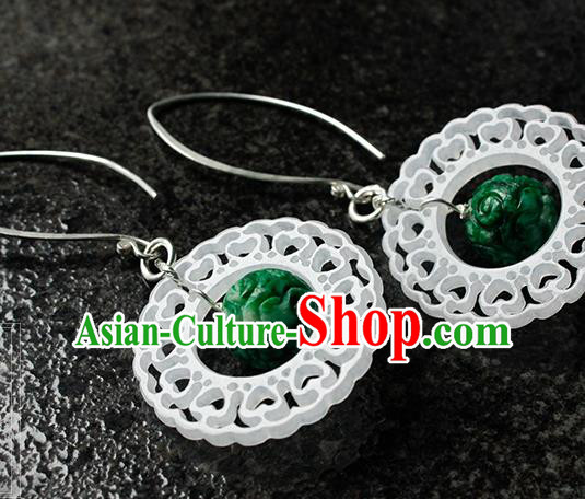 China Handmade National Silver Earrings Traditional Cheongsam Jadeite Ear Accessories