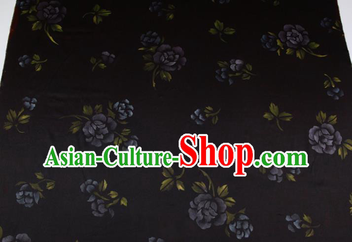 China Traditional Fabric Classical Flowers Pattern Black Silk Gambiered Guangdong Gauze