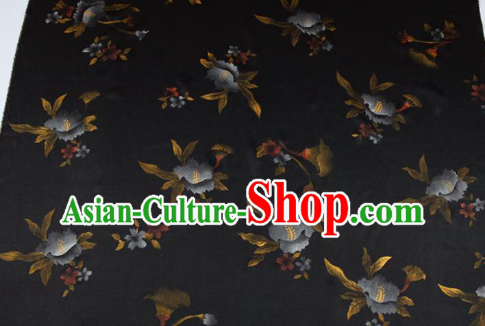 China Classical Flowers Pattern Black Silk Gambiered Guangdong Gauze Traditional Fabric