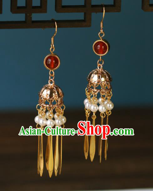 Chinese Traditional Hanfu Tassel Earrings Ancient Bride Golden Ear Accessories