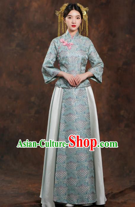 China Traditional Wedding Blue Xiuhe Suits Bride Costumes Toast Dress