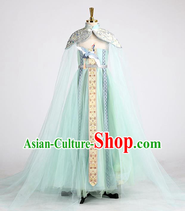 High Catwalks Garment Costume Stage Show Full Dress Girl Chorus Clothing Children Compere Green Dress
