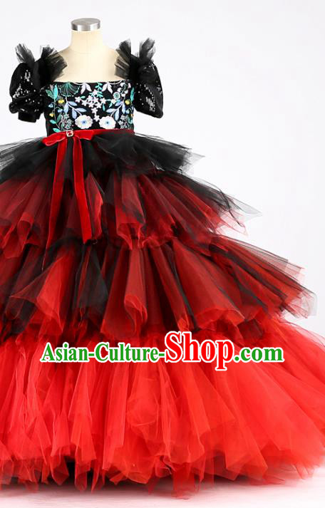 High Kid Catwalks Clothing Children Performance Veil Dress Girl Compere Costume Stage Show Princess Full Dress