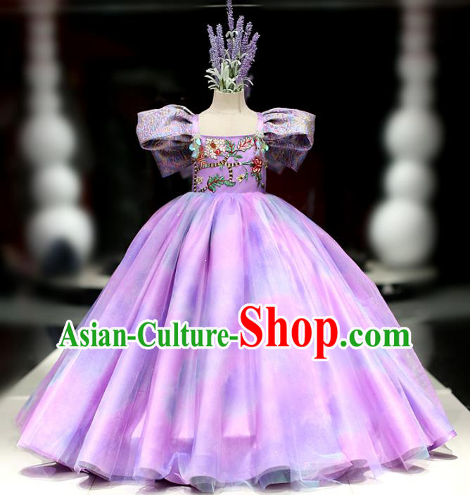 High Girl Catwalks Performance Fashion Children Compere Purple Dress Baroque Princess Clothing Stage Show Full Dress