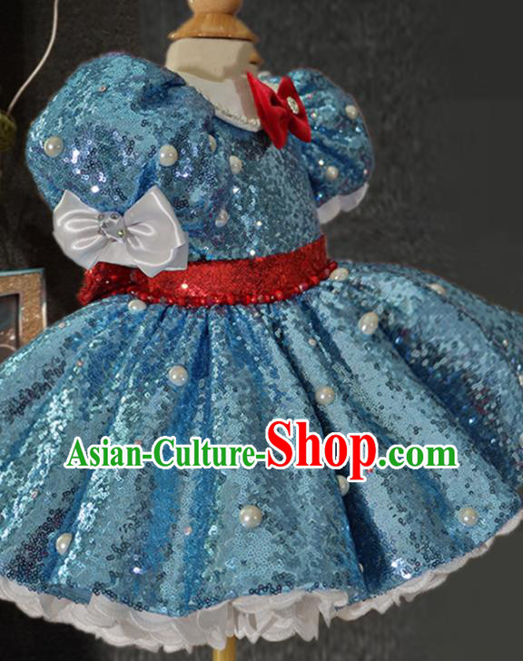 Top Christmas Stage Show Fashion Children Day Performance Clothing Girl Chorus Garment Catwalks Blue Bubble Dress