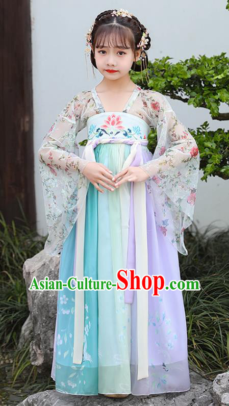 China Traditional Dance Clothing Children Hanfu Dress Ancient Girl Fairy Fashion Costumes