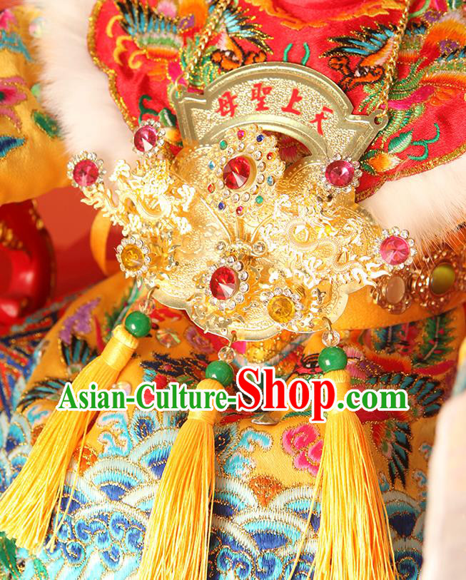 Chinese Handmade Golden Longevity Lock Necklace Goddess Mazu Necklet