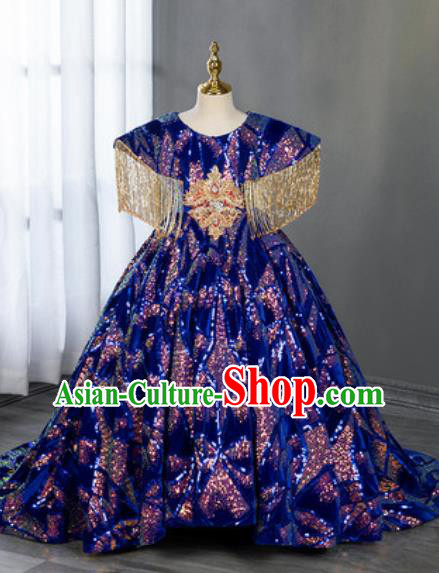 Custom Baroque Princess Fashion Modern Dance Clothing Children Catwalks Garment Costume Piano Recital Blue Full Dress