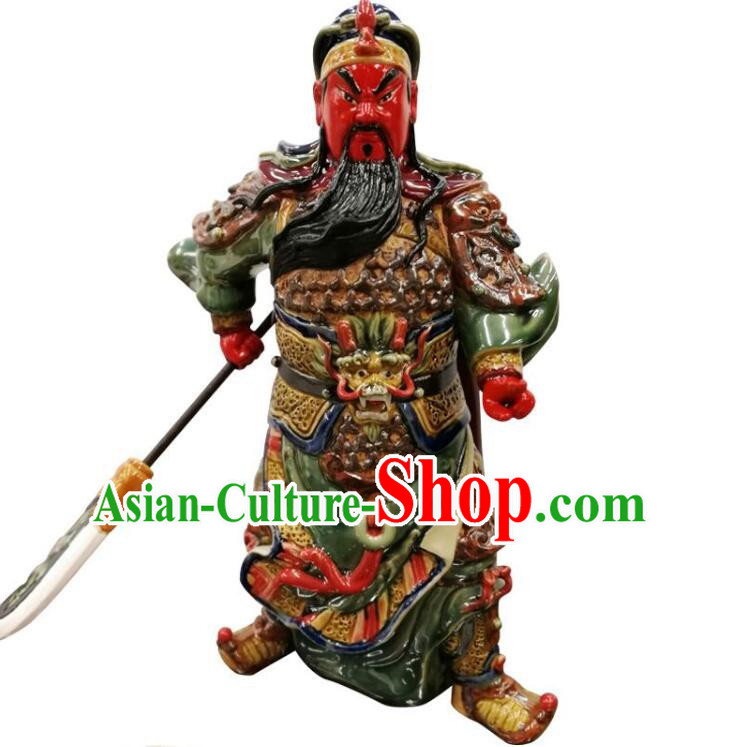 Chinese Shiwan Pottery Handicraft Masterpiecs Chinese Guan Gong Guan Yu Statue