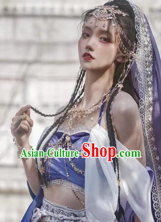 Chinese Classical Dance Clothing Ancient Ethnic Princess Purple Dress Costume