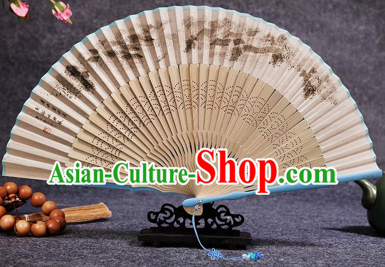 Chinese Handmade Silk Fan Traditional Folding Fans Painting Landscape Fan