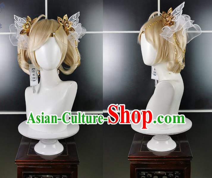 Shanting Yanyue Guojin Loli Wig Headdress Jiansan Cosplay Wig Headgear Blonde Hair