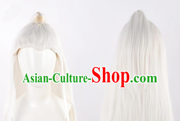 Ancient Costume Men White Hair Style Old Man Hairstyle Film And Television Performance Fairy Knight White Wig Headgear