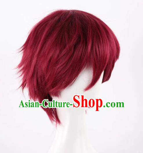 Wig Male Short Hair Shot Cos Anime Amagi Rinone Handsome Wine Red