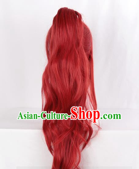 Fairy Tail Erza Cos Wig Dark Red Body + Tiger Mouth Clip Female Whole Head Fake Hair